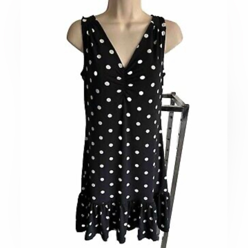 White House Black Market Sleeveless Black Dress w/White Polka Dots